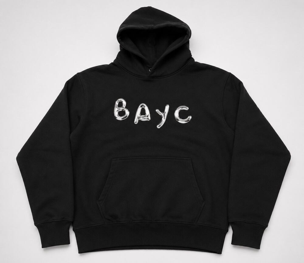 Bored Ape Yacht Club BAYC Black Heavyweight Hoodie Balloon Logo Size Large